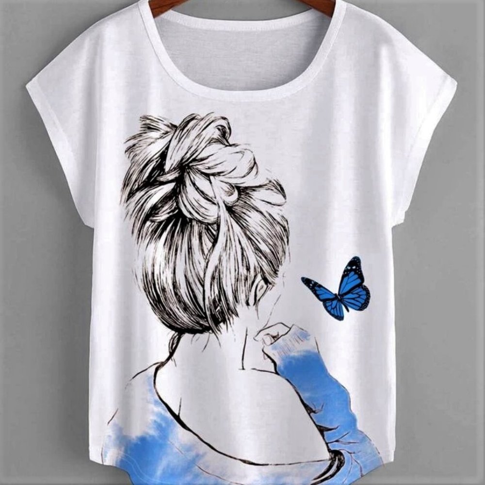🦋 BLUE Butterfly/Lady Print Tee